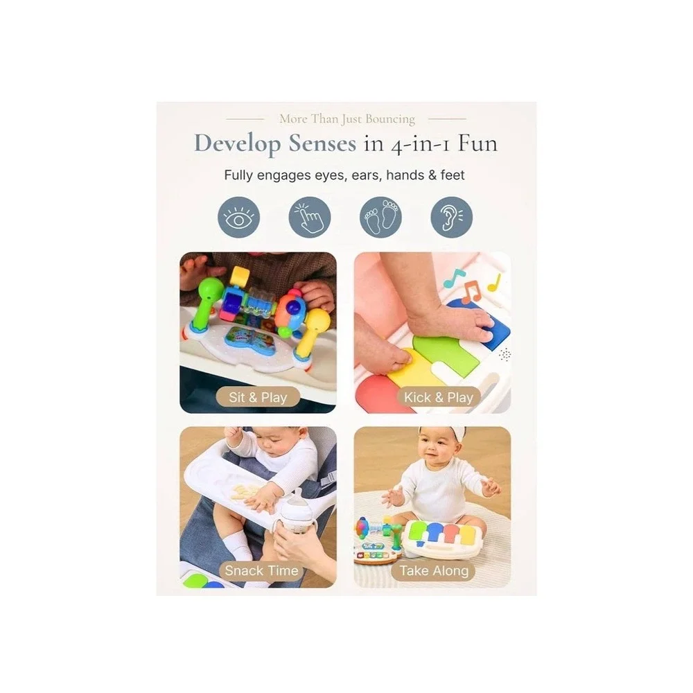 CuddoBaby Baby Bouncer 4-in-1 on Wheels |Detachable Pianos, Feeding Tray| 3-L...